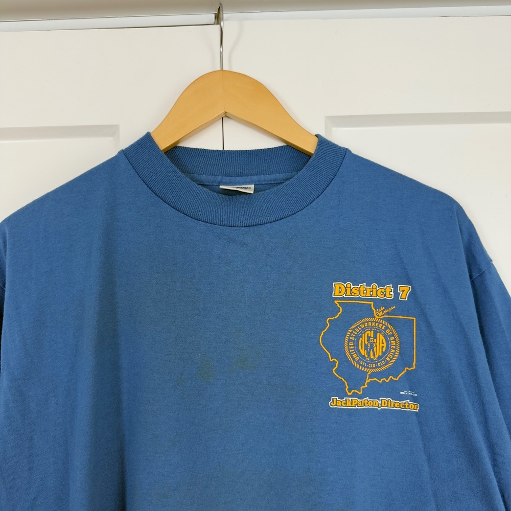 Mens Murinas Best Steelworkers Union T Shirt Large Blue Vintage District 7 Eagle